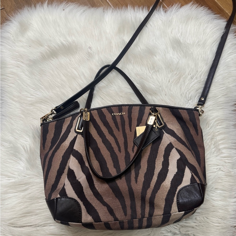 Coach Madison Kelsey Zebra Print Satchel